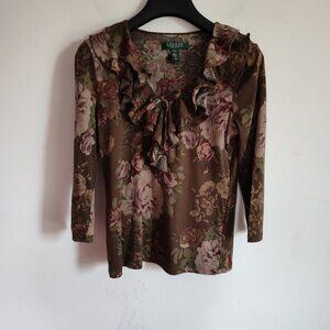 Ladies Petite SZ PS Lauren Ralph Lauren Ruffled Cotton Top